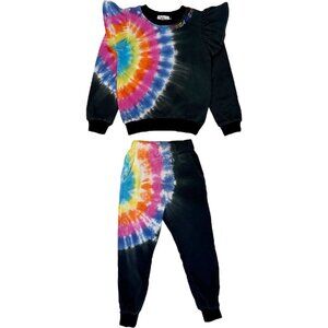 Kids' Rainbow Tie Dye Ruffle Sweatshirt & Joggers Set